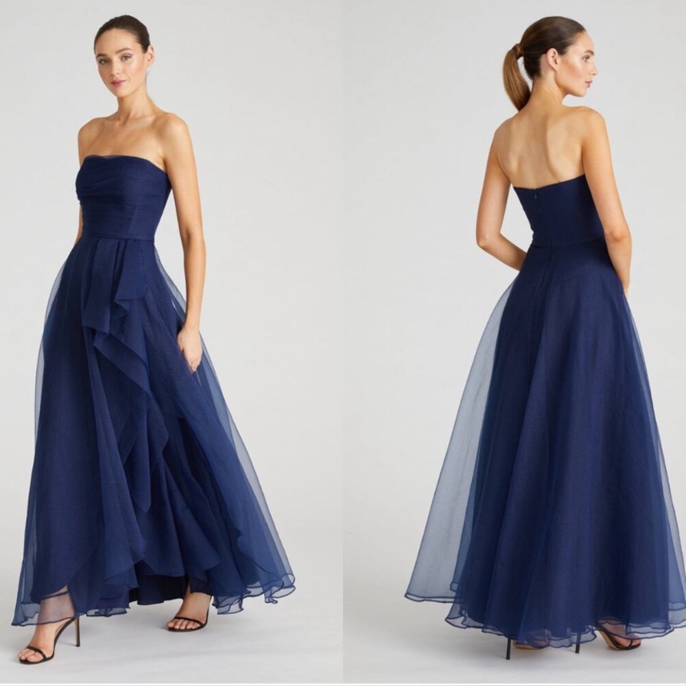 Theia Navy Blue Strapless Maxi Dress